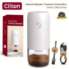 CLITON 1pc Arabic Coffee Electric Grinder - 40 Adjustable Settings, 1800mAh Battery, 7 Sizes & 3 Colors (Black/White/Silver Stainless Steel), Dual Grind Modes For Turkish Coffee, Espresso, Camping - Eid Gift, Luxury Kitchen Accessories, Home Appliances Ramadan Gifts