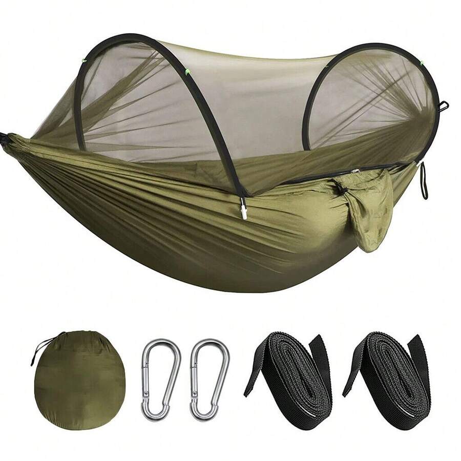 Double Person Camping Hammock Tent With Mosquito Net Travel Hanging Outdoor UK - 軍綠色 - 查看 1