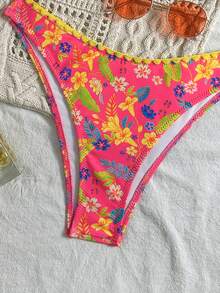 女士新款西式时尚沙滩度假休闲碎花露背比基尼两件套泳衣夏季