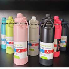 Thermal Bottle With Protective Cover 600ml 800ml 1000ml Spatial Hot & Cold Stainless Steel Insulation Large Capacity - 軍綠色 - 查看 2