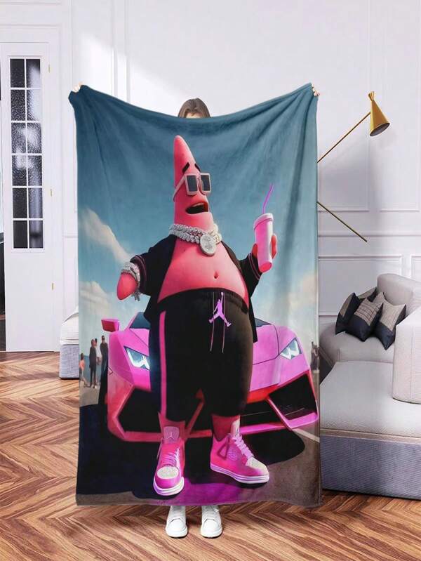 SPONGEBOB 1pc SpongeBob Printed Blanket - Warm Flannel, Multi-Color Digital Printing, All Season Tear-Resistant, Machine Washable, Suitable For Sofa, Bed, Office, Camping, Travel, Birthday And Holiday Gifts, Polyester Fiber Cover, Holiday Gift | Retro Patchwork | Soft Flannel Fabric