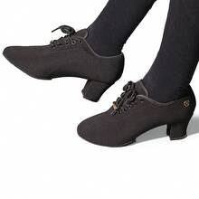 Sapatos de dança latina jazz moderna para mulheres, salto alto oxford de tecido, 5 cm, sola macia para adultos, sapatos de dança social, calçados esportivos para treinamento profissional interno e externo - Preto - Ver 7