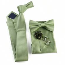 ZONFAZ Set de 5 piezas de accesorios de traje para hombre que incluye corbata, pajarita, pañuelo de bolsillo, gemelos y broche en unicolor clásico y versátil, adecuado para bodas, ceremonias y combinación diaria de trajes