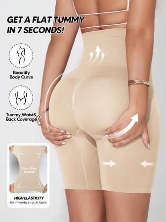 1Pc Women's High-Waist Tummy Control Shorts Mid-Thigh Butt Lift Shapewear For Base Layering