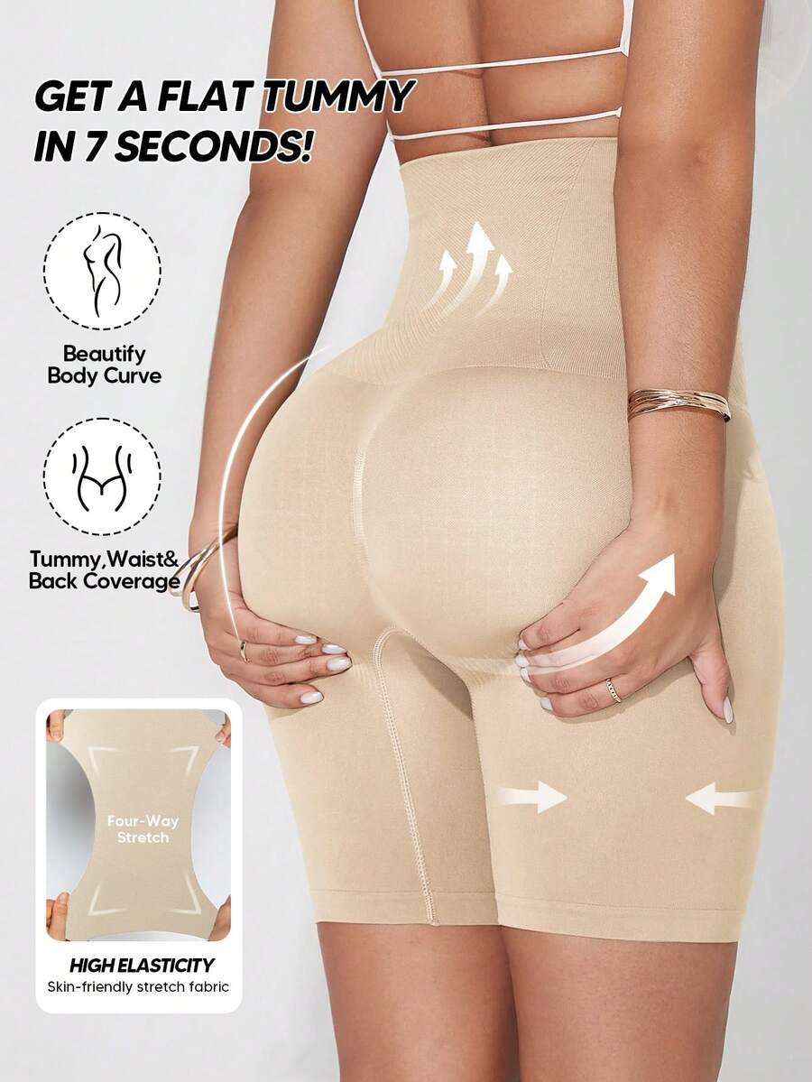 1Pc Women's High-Waist Tummy Control Shorts Mid-Thigh Butt Lift Shapewear For Base Layering