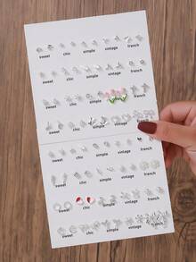 40pcs/80pcs/160pcs Studded Snowflake, Butterfly, Heart, Starfish, Star, Crown Design Earrings Set, Suitable For Women's Daily Wear, Weddings, Banquets, Parties, Gifts - Multicolor - View 24