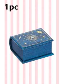 Customized Retro Book Ring Box; Mini Proposal Jewelry Box With Text Personalization; Vintage Celestial Design Ring Holder; Romantic Gift For Wife, Girlfriend, Or Mom; Creative Wedding Or Anniversary Jewelry Packaging.