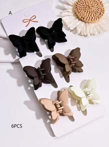 6pcs Vintage Butterfly Shaped Cute ABS Plastic Hair Clips, Colorful Hair Accessories Suitable For Side And Top Clip, Adorable Mini Hair Claws Beauty Claw Clips