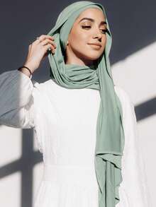 Bộ 2 chiếc/bộ Jersey Hijab & Undercap phù hợp, vải Modal thoáng khí và thoải mái màu trơn, 1 mũ Hijab ống + 1 khăn Hijab Modal nhẹ, thích hợp để mặc hàng ngày - Đậu xanh - Xem 3