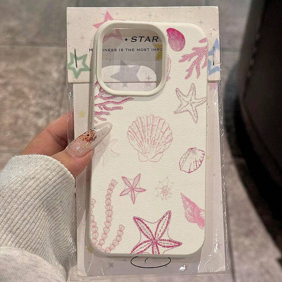 海洋主题 1 件装 TPU 材质粉色贝壳和海星图案保护壳，兼容 /红米手机，防水防震防摔防刮花，国际版，非国内版 - 白色 - 查看 1