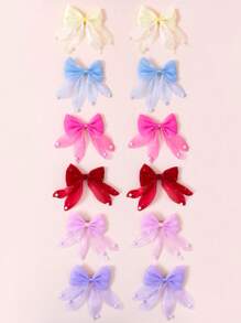 6pcs/Set Girls' Fashion Adorable Pearl Bowknot Hair Clips, Cute Princess Hair Accessories, Suitable For Daily Use And Gift
