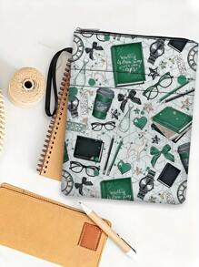 1 Pc Green Book Theme Book Cover With Zipper, Soft Cover Book Protector, Book Sleeve, Book Jacket, Book Bag, Washable Book Pouch, Multi-Function Book Storage Bag, Suitable For School, Students, Teachers, Book Lovers