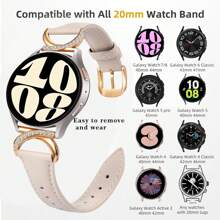 Luxury Leather Watch Band With Diamond C-Shaped Buckle - Compatible Galaxy Watch 7/6/5/4 (40mm/45mm) & Watch 6 Classic (43mm/50mm) & Watch 5 Pro (45mm) - Comfortable Sweat-Resistant Strap - Fashionable Slim Design - Multi-Color Options - Perfect For Business/Dates/Weddings/Parties/Daily Wear - Ideal Women's Gift