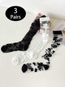 3 pary damskich seksownych, koronkowych, siateczkowych skarpetek z kwiatowym wzorem, ocieplacze na nogi w stylu retro, lato, rok 2000