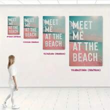 1 Stück modernes, klassisches, minimalistisches Design Strand-Motiv - Rosa Blaue Welle Holzrahmen Leinwand Poster Hochwertige Bild-Ästhetiken Wandkunst, moderne beliebte Dekorationsstile, Retro-Leinwandkunst, kreative Poster für Wohnzimmer und Schlafzimmer Dekoration