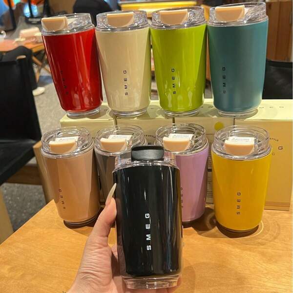 SMEG 320ML Beverage Cup Travel Portable Drinking Cup Stainless Steel Vacuum Leak Proof Handle Coffee Vacuum Cup Back To School