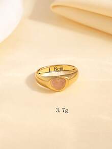 1 chiếc nhẫn vàng thanh lịch thời trang bằng thép không gỉ đính đá quý hình trái tim màu hồng, có nhiều kích cỡ, thích hợp để đeo hàng ngày hoặc làm quà tặng cho phụ nữ - Vàng - Xem 3
