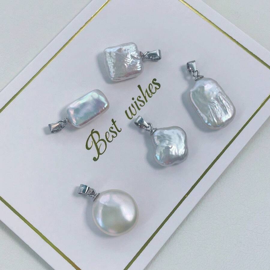 A Natural Baroque Freshwater Pearl Sterling Silver Pendant, Fashionable And Simple. It's A Gift For Mom And Girlfriend On Mother's Day - White - View 1