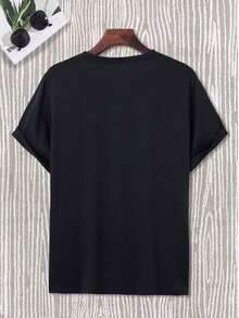 Men Summer Cute Cartoon Printed Round Neck Short Sleeve Casual T-Shirt, Boyfriend Gift, For, White Graphic Tee100% Cotton - 黑色 - 查看 2