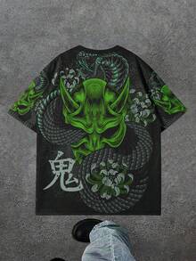 Áo thun nam tay ngắn hở vai in họa tiết đồ họa mát mẻ - màu xanh lá - Xem 3