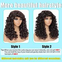 GKtineke-Curly-Wig Big-Curly-Wigs-For-Women 20 Inch- Long-Curly-Afro-Wig-With-Bangs Synthetic-Hair-Replacement-Wigs-For- Cosplay And Daily (Brown) - màu nâu - Xem 4
