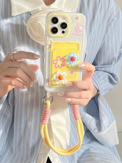 Colorful 3D Flower Lanyard Card Holder Phone Case Compatible With Apple Compatible With IPhone 16 Pro Max/Compatible With IPhone 15 Pro Max, New 11, 12, Creative 12, 11 Anti-Drop, 14 Pro/13 Protective Cover, Compatible With IPhone 17 Pro Max/17/Pro/17 Plus/17, Summer Style