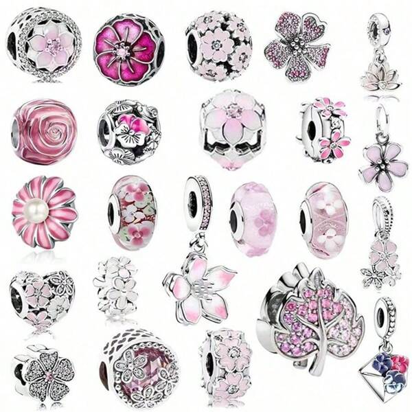 MIHUA Sparkling Pink Flowers Series Cherry Blossom Daisy Charm Beads Fit Original 925 Silver Bracelet DIY Women Jewelry Gifts