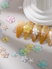 Set mezclado al azar de 50/100 piezas de accesorios de uñas con flores de cinco pétalos de estilo DIY, accesorios de arte de uñas transparentes de hielo en azul, rosa, púrpura, blanco y amarillo, productos de arte de uñas femenino japonés y coreano simple y de moda adecuados para uñas de ataúd, uñas de almendra francesas, uñas largas y cortas, uñas ovaladas, uñas cuadradas, diseño de artesanía, decoración de gorras de graduación, decoración de estuches de teléfono.
