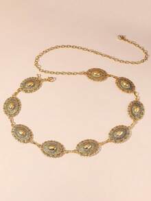 Dây thắt lưng kim loại rỗng Boho mới, Dây thắt lưng cao cấp cổ điển, Trang trí thắt lưng váy, Phụ nữ - Vàng - Xem 2