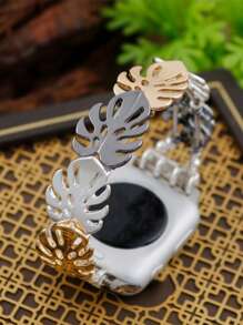 1pc Women's Bohemian Fashion Simple Monstera Zinc Alloy Elastic Bracelet Strap Compatible With Apple Watch Band 38mm 40mm 41mm 42mm 44mm 45mm 49mm S10 42mm S10 46mm, Creative Asymmetrical Hollow Leaf Shape Metal Strap Compatible With Iwatch Series Ultra 2 S10 SE 9 8 7 SE 6 5 4 3 2 1