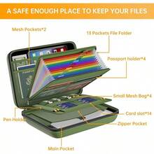 DocSafe Fireproof File Organizer With Lock, Hard-Shell Case Fireproof Document Box With 13 Pocket Accordion File Folder, Portable Home Office Travel Safe Storage For Important Documents Laptop Black - Green - View 8