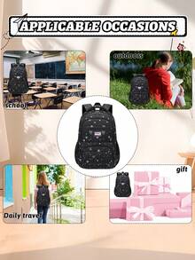 3pcs Black Snowflake Boy & Girl Backpack, Tote Bag, Pencil Case Set, Lightweight Large Capacity Polyester Student School Bag, Travel Backpack, Ideal Birthday Gift, Back To School Essential