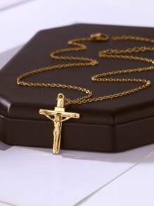 Colar com pingente de cruz cristã de Jesus, 1 peça, para mulheres e homens, correntes de aço inoxidável, gargantilha religiosa, joias, oração, presentes de batismo