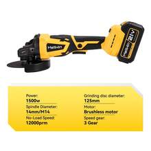 Yofidra Smerigliatrice angolare elettrica senza spazzole da 1500 W 125 mm Lucidatrice a batteria a 3 marce M14 Utensile elettrico