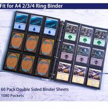 Carpeta con 100 fundas para cartas coleccionables, capaz de mantener 1800 cartas en total, funda negra para cartas coleccionables, fundas laterales mantienen tu colección en su lugar, con 9 bolsillos doble cara