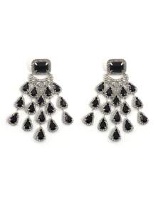 1 par de brincos pendurados com borla em forma de gota d'água de cristal preto, decoração elegante para maquiagem/festa
