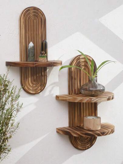 1Pc/2Pcs Geometric Wall Mounted Shelves, Wood Floating Shelves, Rustic Wood Shelves For Wall Storage, Wall Mounted Wooden Display Shelf For Bedroom Kitchen, Floating Shelves For Wall Shelf Over Toilet Small Wall Mounted Farmhouse Decor – Boho Floating Wall Mounted Storage & Display Shelf For Bathroom, Bedroom, Kitchen, Entryway, Farmhouse Home Decor, Spring & Summer Wall Accent Room Decor Bedroom Decor Wall Decor