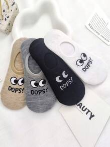 1 Pair/4 Pairs Men's Breathable Sweat-Absorbing Casual College Style Letter & Big-Eye Graphic Invisible Boat Socks, Suitable For Leisure & Outdoor