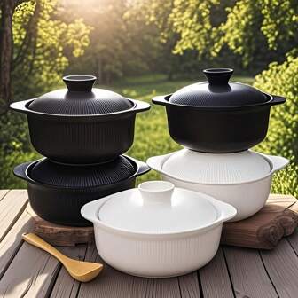Large-Capacity Covered Clay Pot Bowl Set - Modern Minimalist Style. 38 Ounces (1100 Milliliters) Portable Bowl, Perfect For Student Dorms, Family Gatherings, And Picnics. Can Be Used As A Japanese Ramen Bowl, Student Rice Bowl, Or Lunch Bowl For Family Dining.