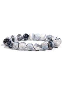 1 Stück Schwarzweiß Feuerachat Armband, Natürlicher Stein Krista ll Heilung Chakra Erdung Energie Schmuck für Frauen Männer, Geschenk für Ihn oder Sie