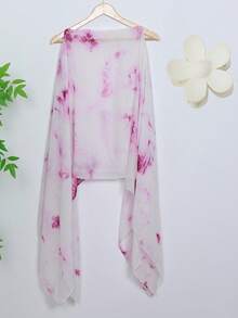 2 件女士柔软撞色渐变披肩花朵发圈套装雪纺披肩彩色发圈发饰套装时尚夏季围巾发饰套装长披肩和围巾头饰套装