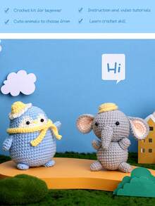 1Set Crochet Kits For Beginner, Includes Cute Animal Doll Patterns Such As Dinosaur, Rabbit, Penguin, Elephant, Yarn, Crochet Hooks And Tutorial, Handmade DIY Plush Decor, Keychain And Bag Pendant - Multicolor - View 4