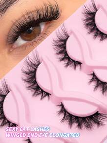 5 pares de pestañas postizas de estilo manga, pestañas de ojos de gato, pestañas de visón falso, pestañas de ojos de zorro, pestañas postizas naturales completas, artículos esenciales de viaje para maquillaje