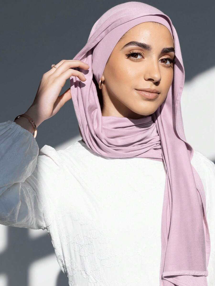 2 pièces/Set Hijab et sous-cap assortis en jersey, couleur unie, tissu modal doux et respirant, 1 hijab cylindrique simple + 1 foulard léger en modal, convient pour une utilisation quotidienne conservatrice, abaya pour femme