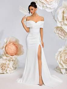 ADYCE 女士优雅交叉V领褶皱高腰长款缎面腰带高开衩露背长裙，适合晚宴、婚礼宾客、返校舞会、约会之夜、正式晚宴、生日派对、节日派对、家庭聚会等场合。