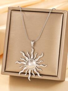 1 Stück Edelstahl-Halskette mit Oversized sonnenförmigem Anhänger, silberfarben, geeignet für täglichen Dekor oder als Geschenk für Frauen