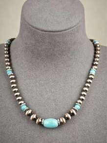 Collana vintage in turchese, gioielli con perle in stile western country con finitura argento per donna