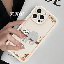 [Teléfono] Funda con diseño de perezoso, flor y perezoso, textura esmerilada, tacto suave, ideal para parejas, compatible con phone 11, 12, 13, 14, 15, ProMax, XS, XR, X, 8 Plus, SE, 2022 y 13. Estilo universal para parejas, padres, novios, hombres o mujeres - Blanco marfil - Ver 9