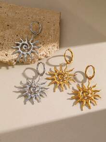 2 件时尚不锈钢太阳吊坠耳环，适合女性日常佩戴
