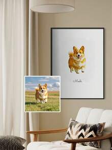 1幅定制微型水彩宠物肖像海报，狗狗肖像照片，宠物绘画，微型绘画，微缩艺术 - 彩色 - 查看 3